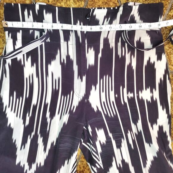 Theory Gunilla Ikat Silk Paper Bag Pants Black White Print High Waist Dress Sz 6 - Picture 7 of 12
